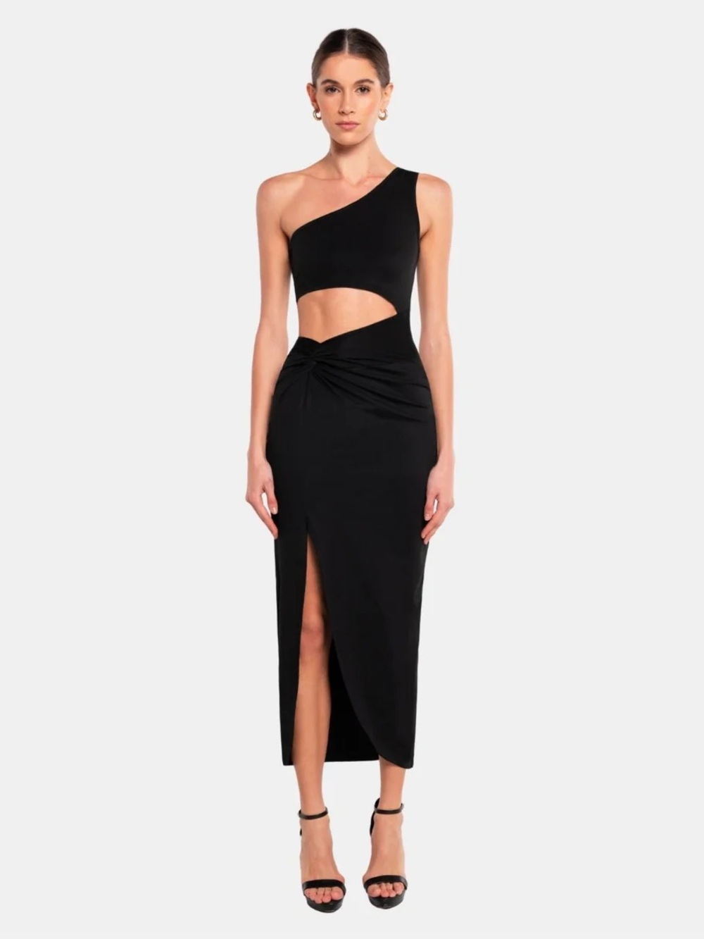OW COLLECTION Isabella Black One Shoulder Cut Out Midi Dress Size XS NWT